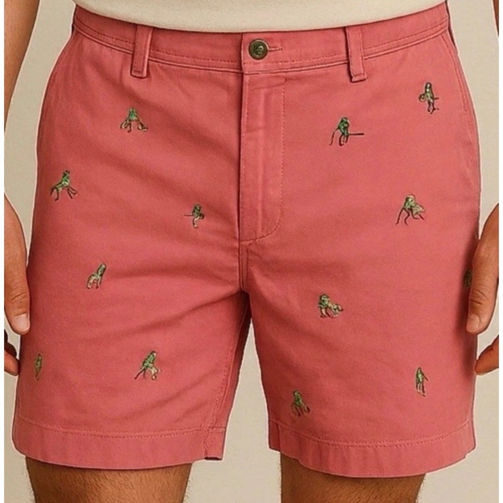 Polo Ralph Lauren Mens 36 Pink Embroidered Grasshopper Sport Chino Shorts 8.5"